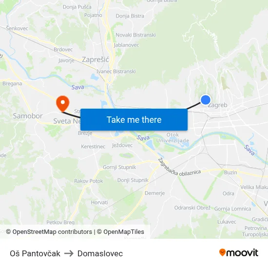 Oš Pantovčak to Domaslovec map