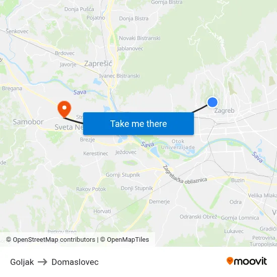 Goljak to Domaslovec map