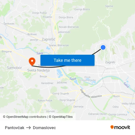 Pantovčak to Domaslovec map