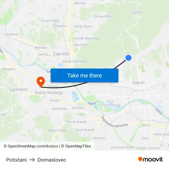 Potočani to Domaslovec map