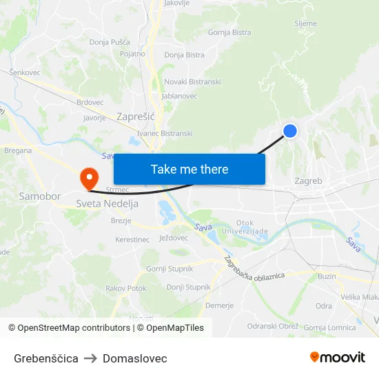 Grebenščica to Domaslovec map