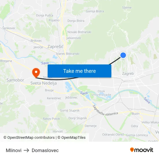 Mlinovi to Domaslovec map