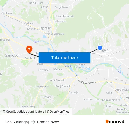 Park Zelengaj to Domaslovec map