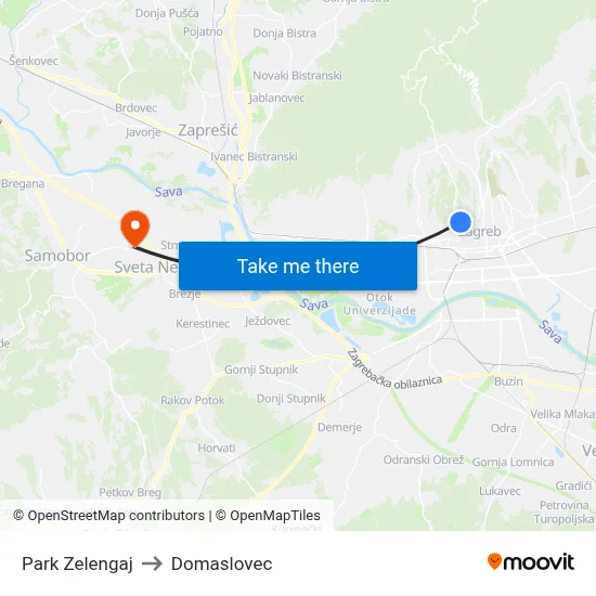 Park Zelengaj to Domaslovec map