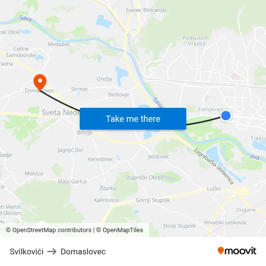 Svilkovići to Domaslovec map