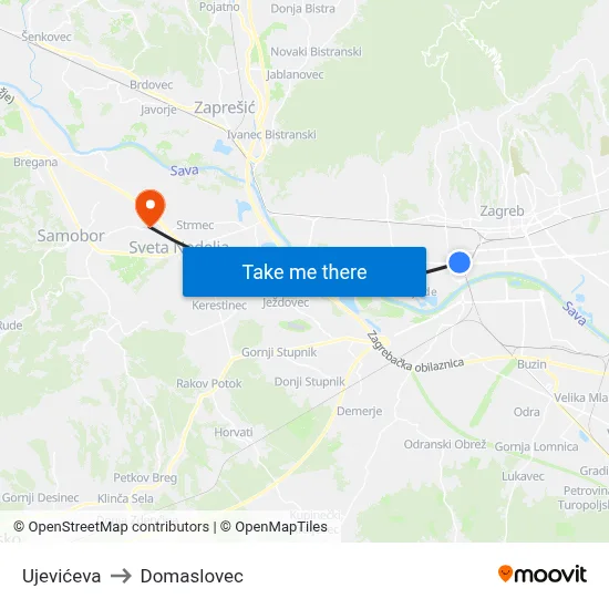 Ujevićeva to Domaslovec map