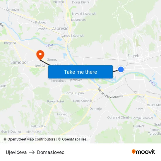 Ujevićeva to Domaslovec map