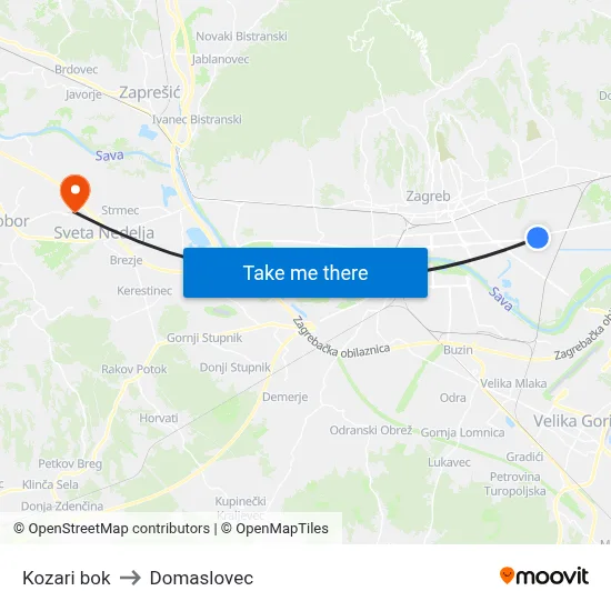Kozari bok to Domaslovec map