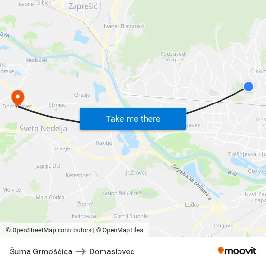 Šuma Grmoščica to Domaslovec map