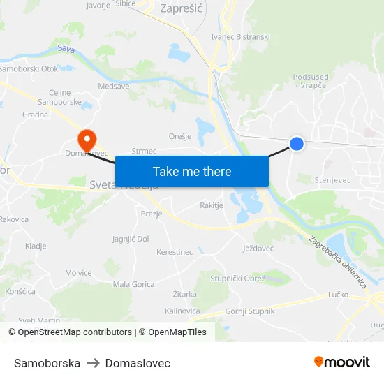 Samoborska to Domaslovec map