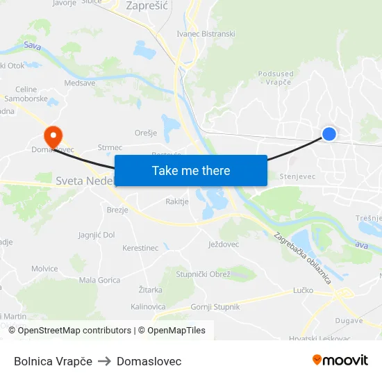 Bolnica Vrapče to Domaslovec map