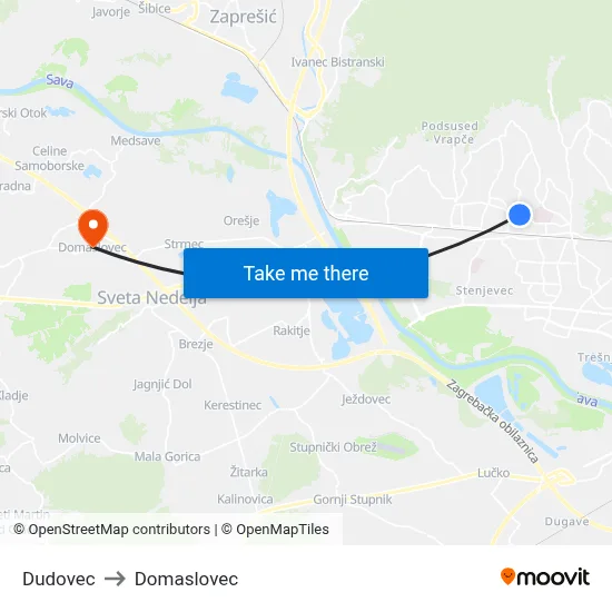 Dudovec to Domaslovec map