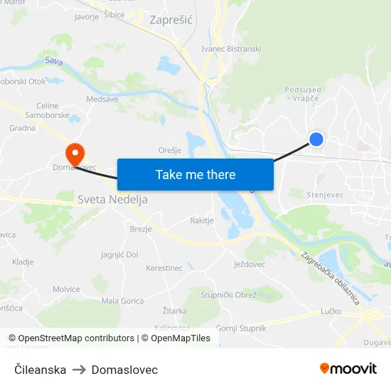 Čileanska to Domaslovec map