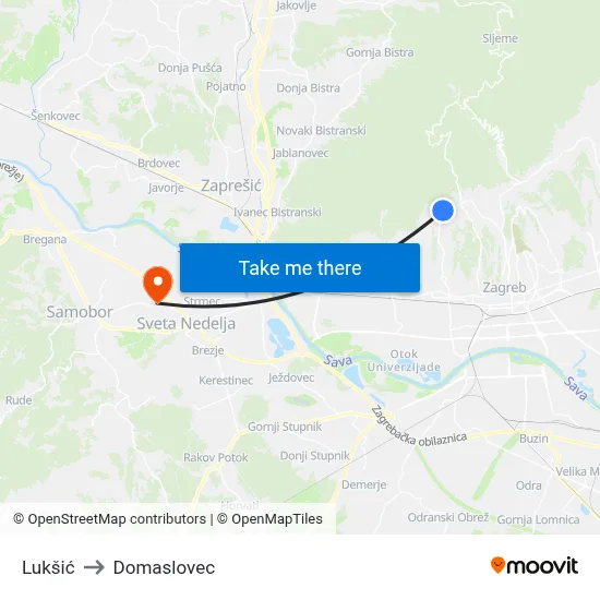 Lukšić to Domaslovec map