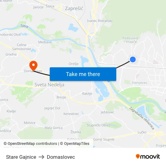 Stare Gajnice to Domaslovec map