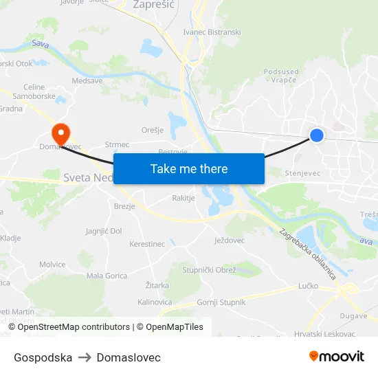 Gospodska to Domaslovec map