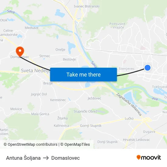Antuna Šoljana to Domaslovec map