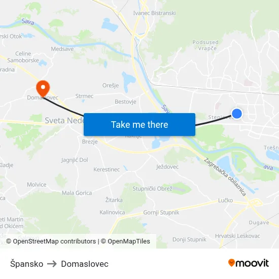 Špansko to Domaslovec map