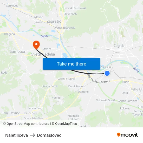 Naletilićeva to Domaslovec map