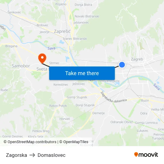 Zagorska to Domaslovec map