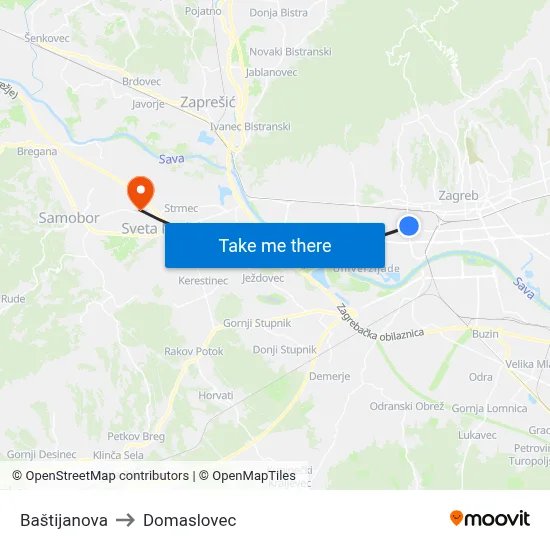 Baštijanova to Domaslovec map