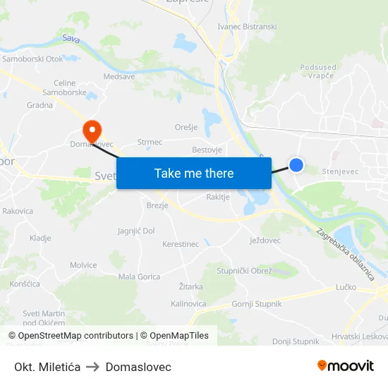 Okt. Miletića to Domaslovec map