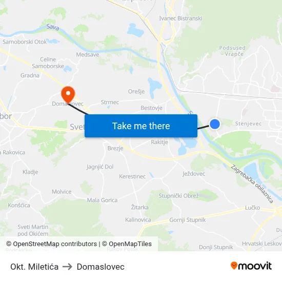 Okt. Miletića to Domaslovec map