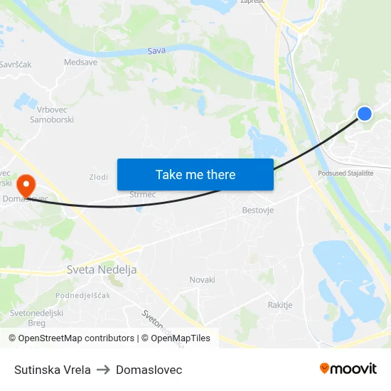 Sutinska Vrela to Domaslovec map