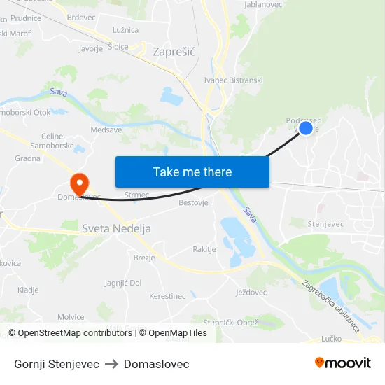 Gornji Stenjevec to Domaslovec map