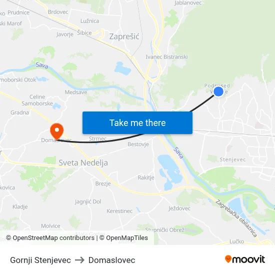 Gornji Stenjevec to Domaslovec map