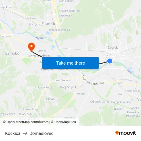 Kockica to Domaslovec map