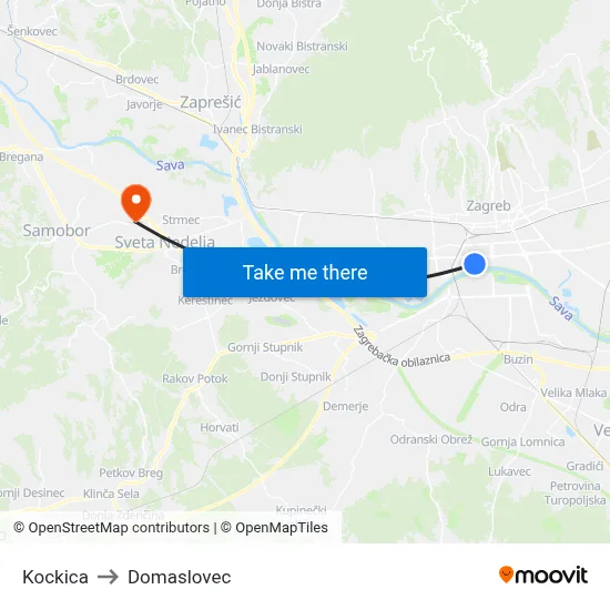 Kockica to Domaslovec map