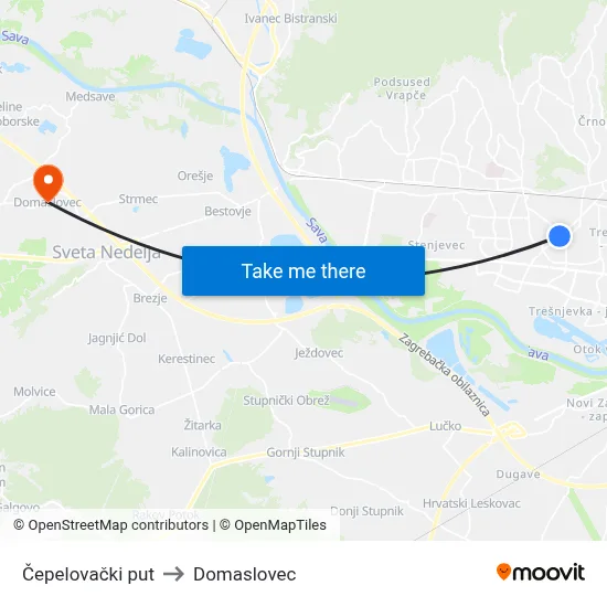 Čepelovački put to Domaslovec map