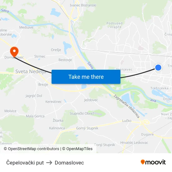 Čepelovački put to Domaslovec map