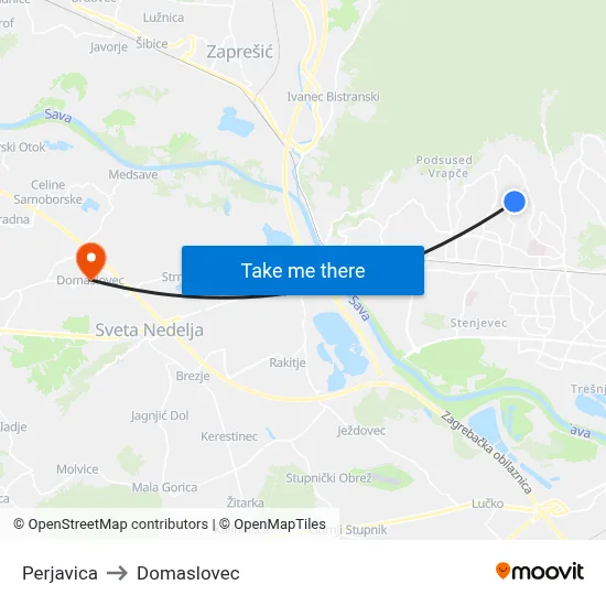 Perjavica to Domaslovec map