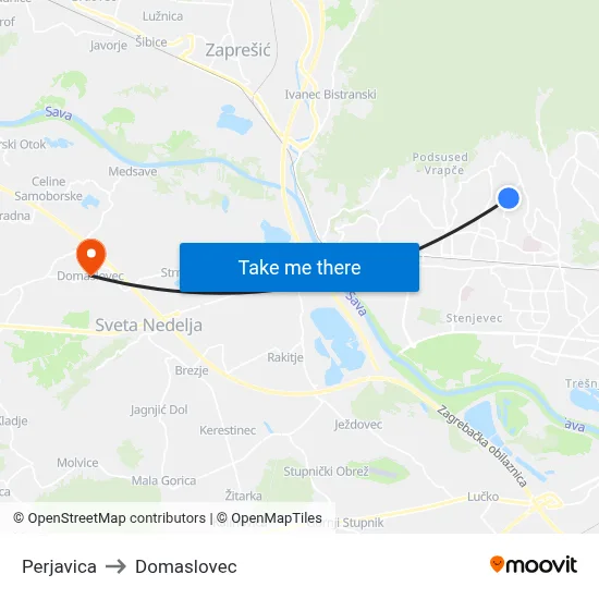 Perjavica to Domaslovec map