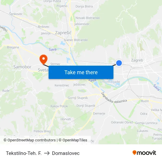 Tekstilno-Teh. F. to Domaslovec map