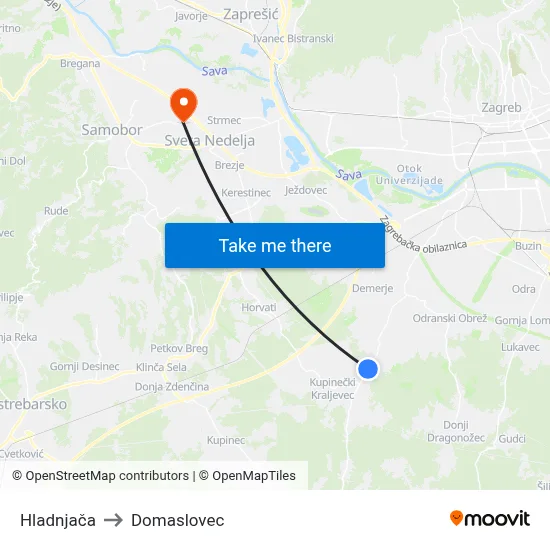 Hladnjača to Domaslovec map