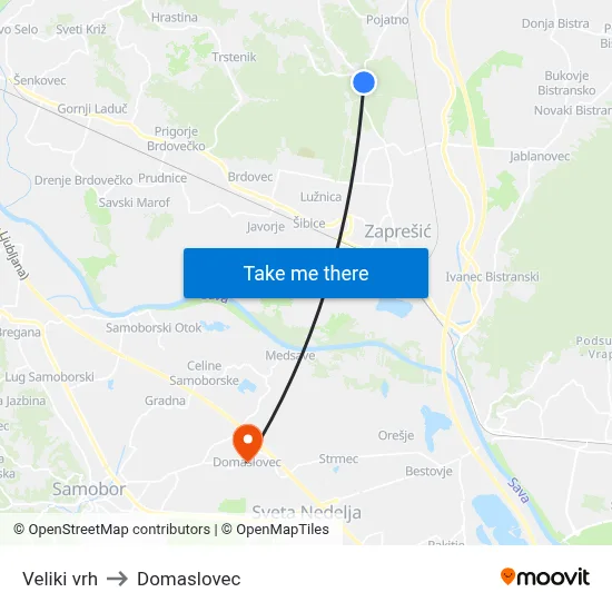 Veliki vrh to Domaslovec map