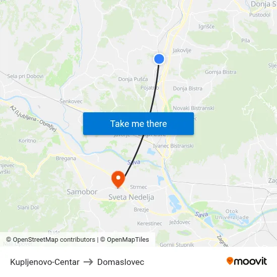 Kupljenovo-Centar to Domaslovec map
