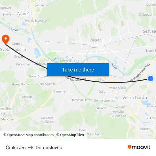 Črnkovec to Domaslovec map