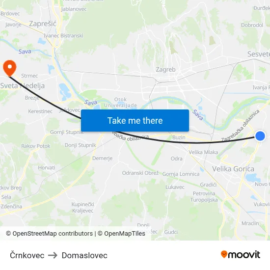 Črnkovec to Domaslovec map