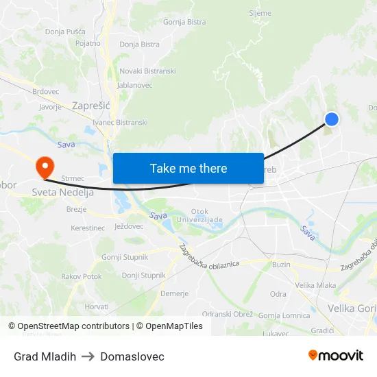 Grad Mladih to Domaslovec map