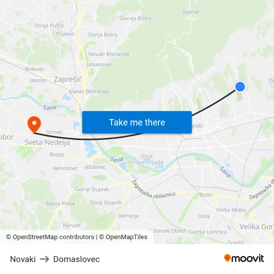 Novaki to Domaslovec map