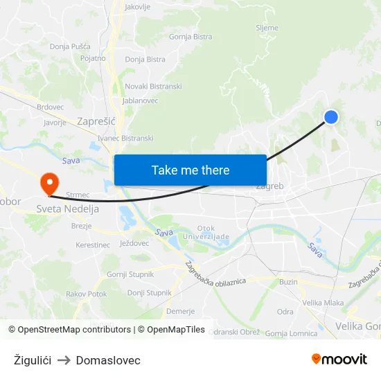 Žigulići to Domaslovec map