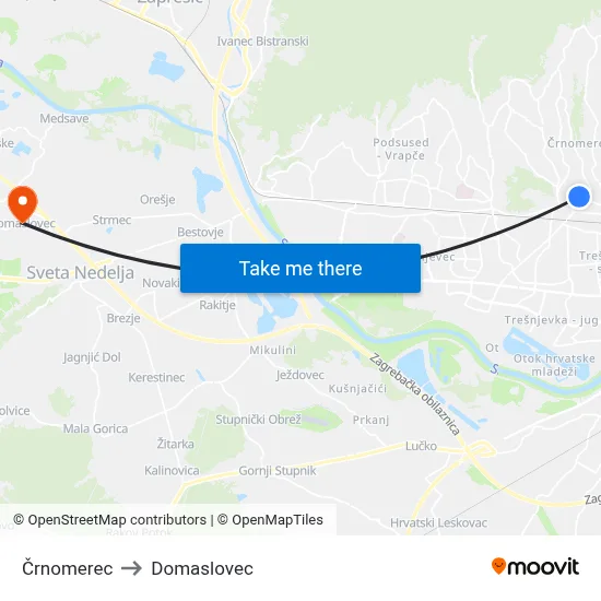 Črnomerec to Domaslovec map
