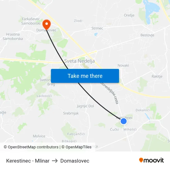 Kerestinec - Mlinar to Domaslovec map