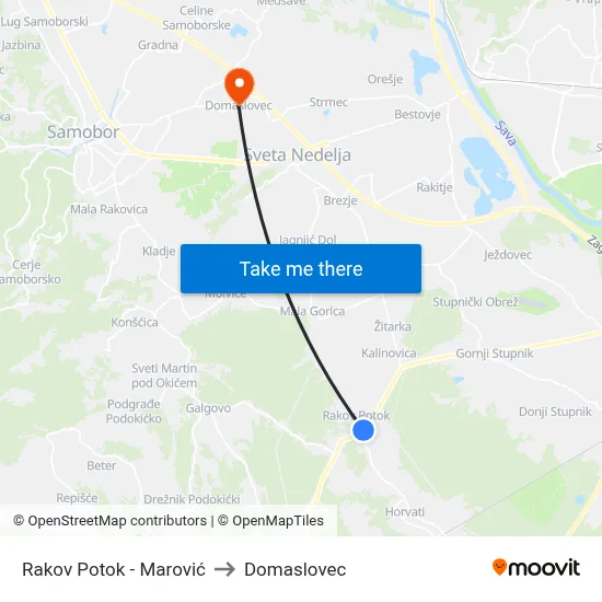 Rakov Potok - Marović to Domaslovec map