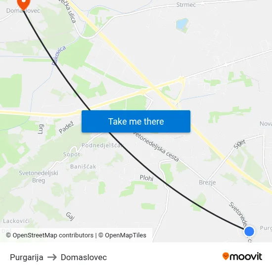 Purgarija to Domaslovec map