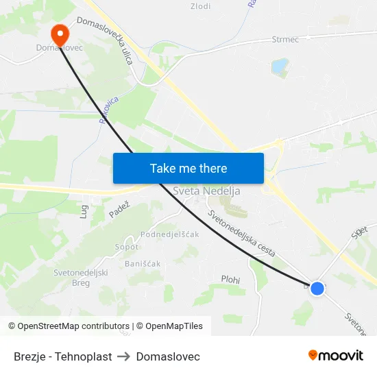 Brezje - Tehnoplast to Domaslovec map